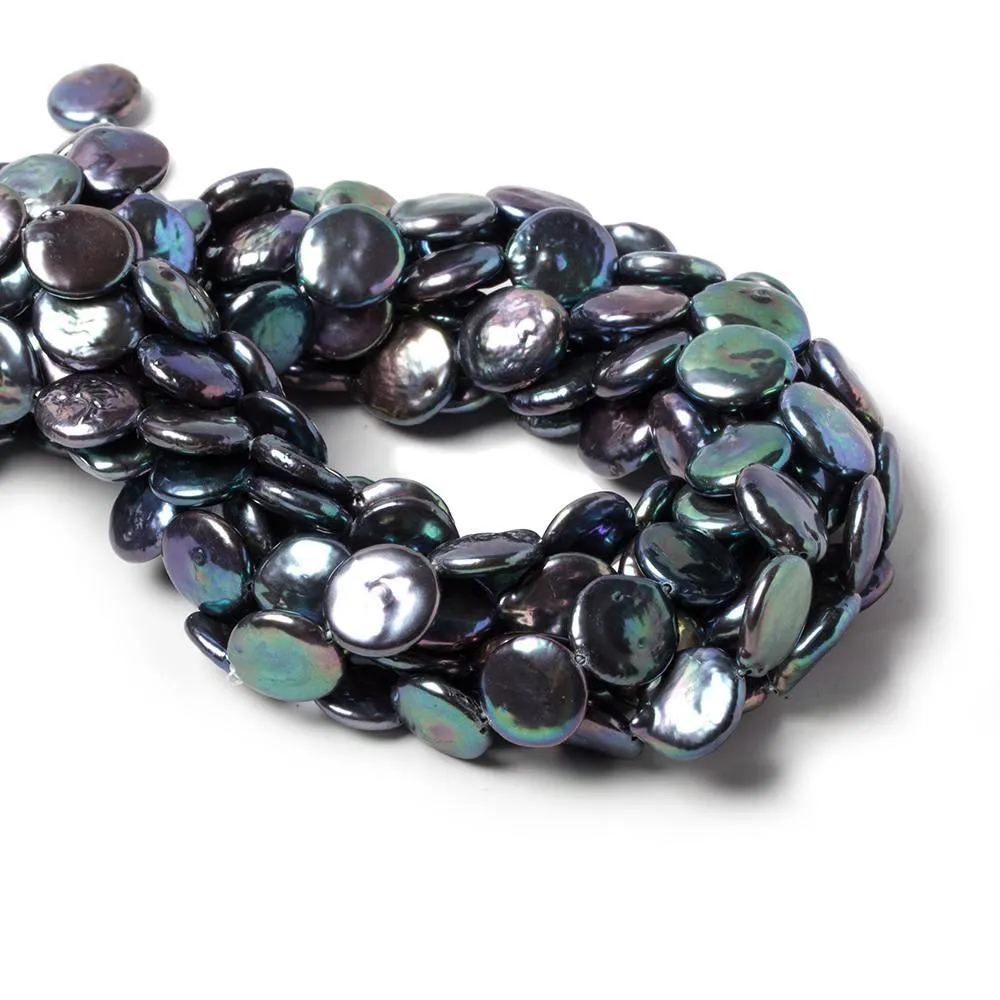 12mm Aqua Peacock Coin Freshwater Pearls 15 inch 32 pieces