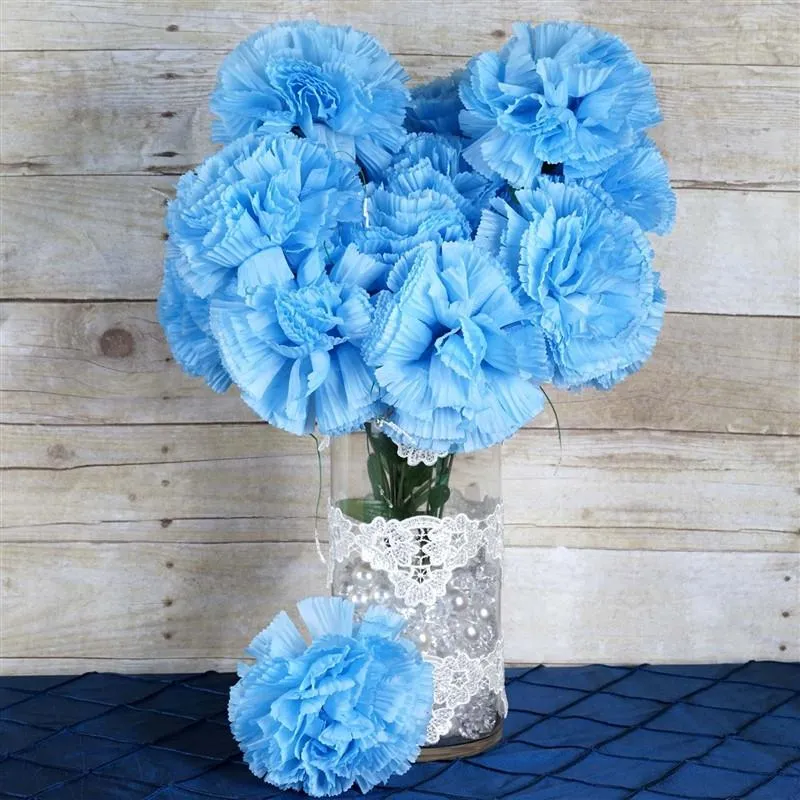 Large Carnation Bush Artificial Silk Flowers - Light Blue