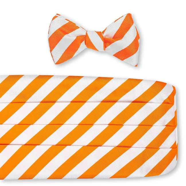 Orange/ White Bar Stripes Cummerbund Set - CB697